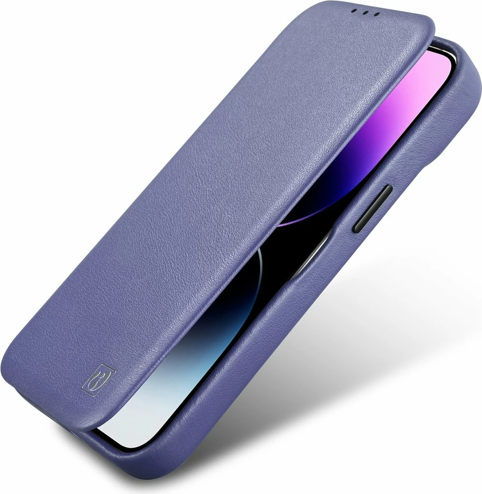 Mbështjellës lëkure iCarer CE Premium Folio për iPhone 14 Plus, MagSafe, Vjollcë e lehtë