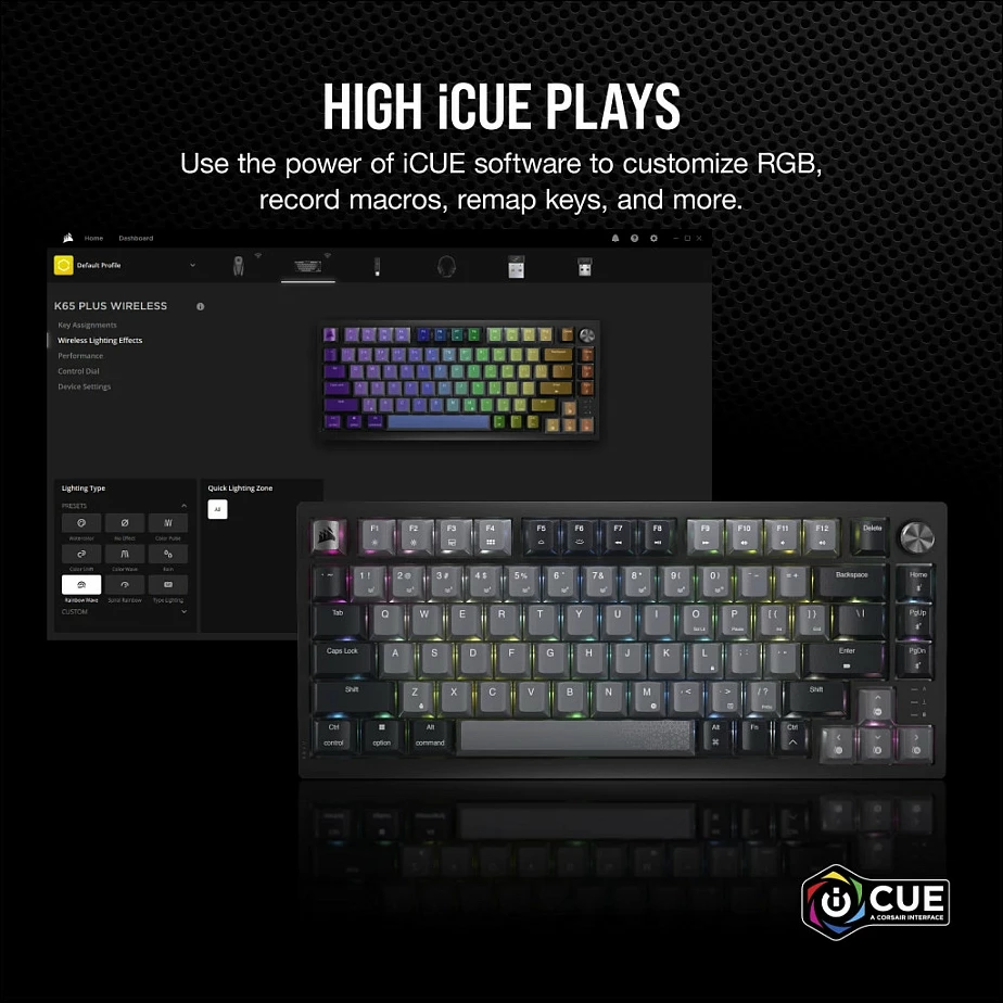 Tastierë Corsair K65 Plus, layout gjerman (DE), RGB, kompakte, e zezë