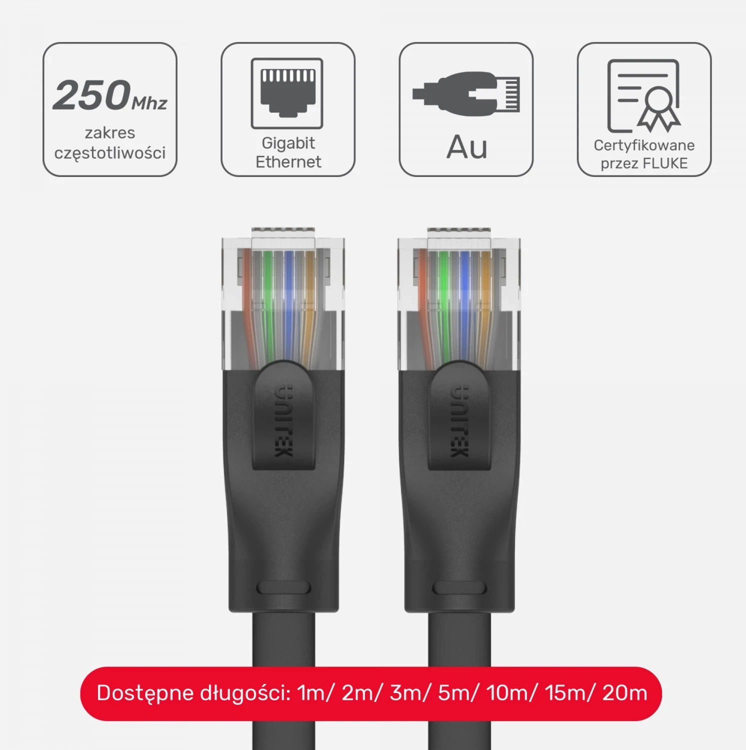 Kabllo UTP Unitek, 5.0m, e zezë