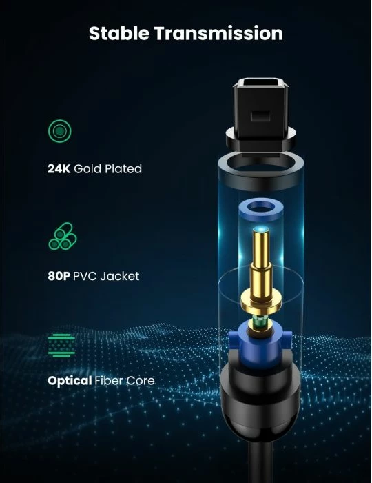Kabllo optike Toslink audio UGREEN 70892 2 m, e zezë, paketim Polybag