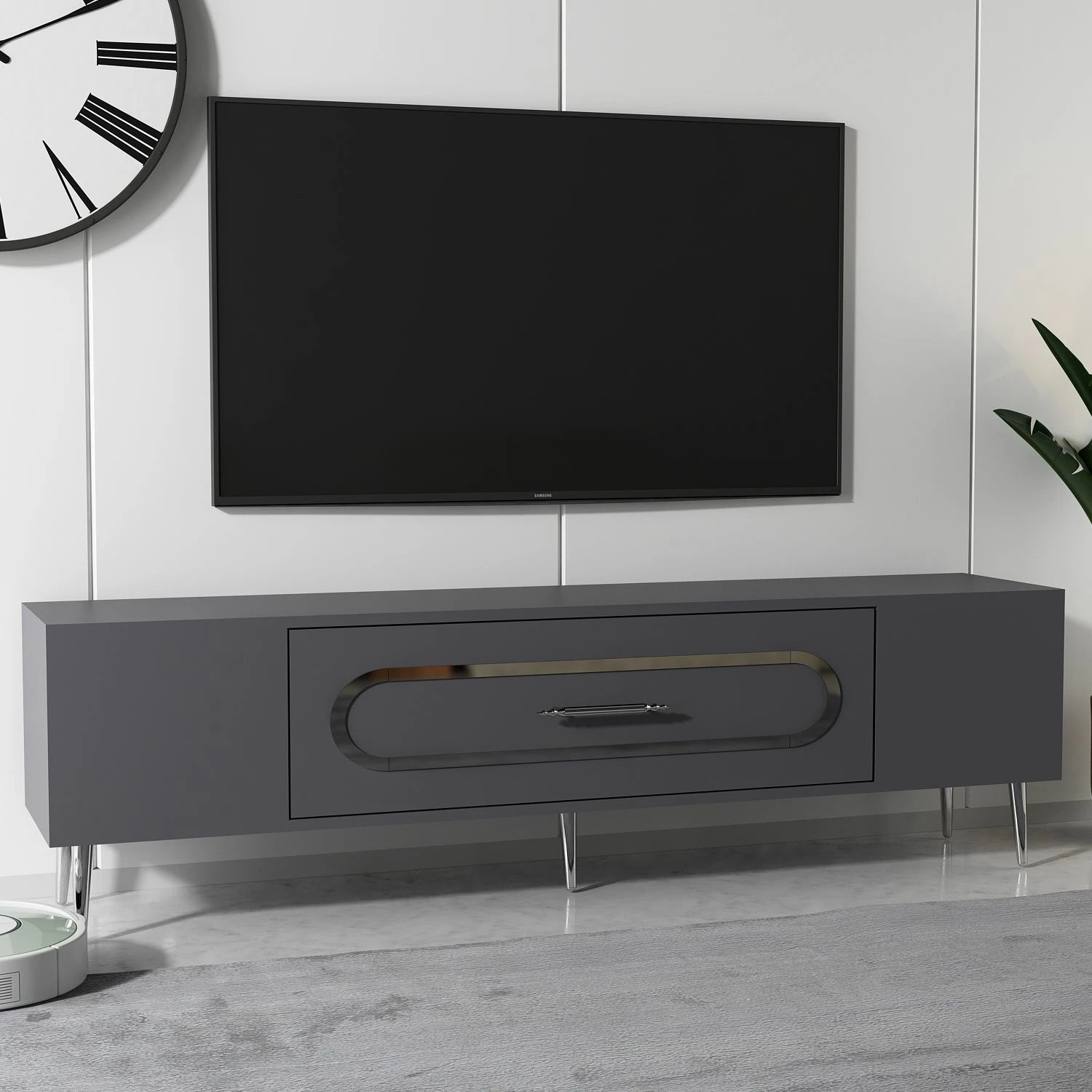 Komodë TV Skye Decor, antracit, argjend
