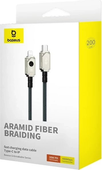 Kabllo Baseus Unbreakable USB C në iP, 2 m, 20 W, E zezë