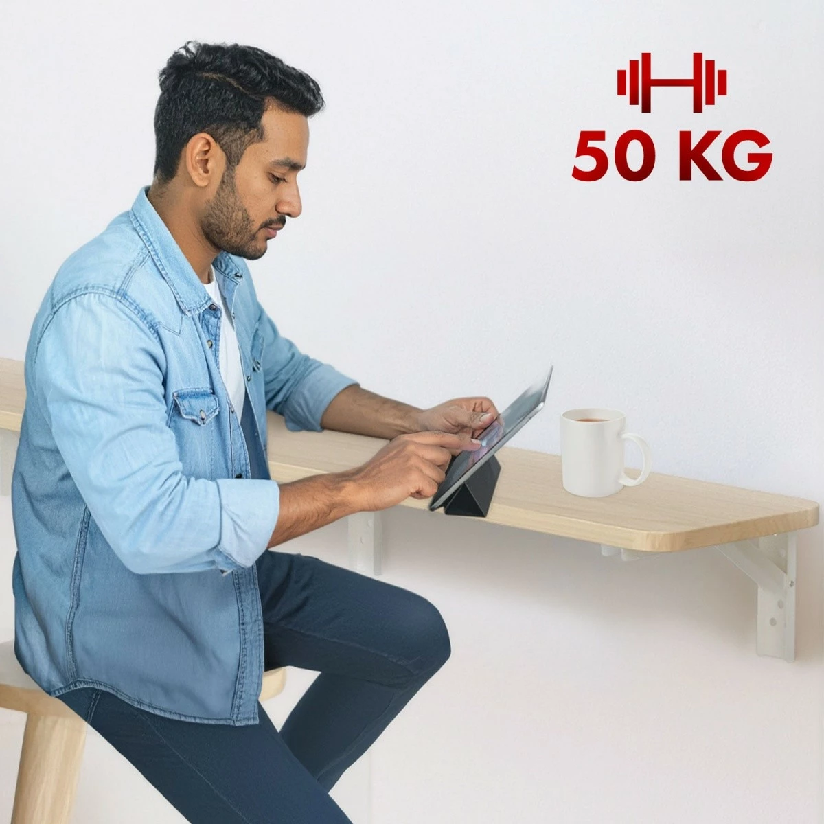 Raft palosës muror, Maclean, MC-129 WD, 100x20 cm, ngarkesë 50 kg, druri/e bardhë