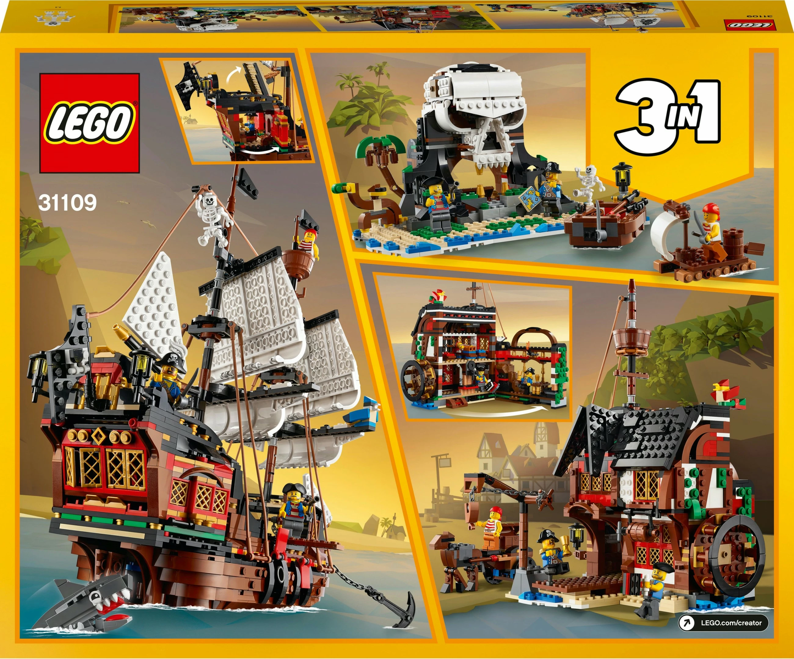 Set ndërtimi LEGO Creator 3in1 Anije Piratësh, 31109, 1264 pjesë, shumëngjyrësh