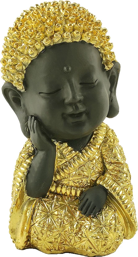 Dekorim Baby Buddha, polirezine, ngjyrë ari e zezë, 12x10x17 cm