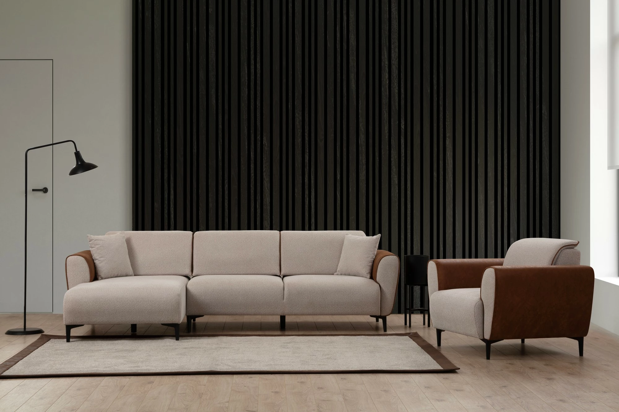 Kënd-sofë shtrat Atelier del Sofa, Aren majtas, bezhë, kanelë