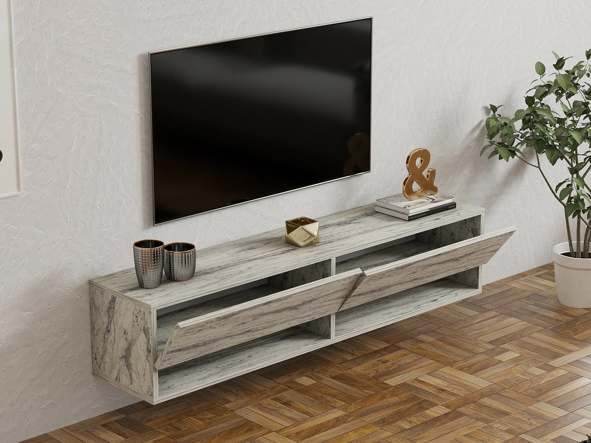 Komodë TV Hanah Home, Arges - Freesia, mermer travertin