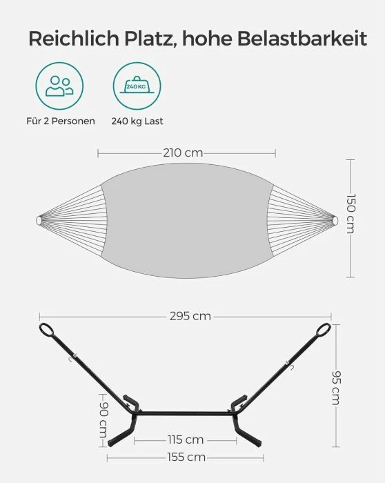Hamak me kornizë SONGMICS/VASAGLE GHS001M01, 210x150 cm, kapacitet 240 kg, bezh (kornizë e zezë)