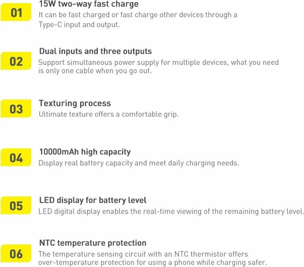 Powerbank Baseus Bipow 10000mAh 15W me ekran digjital, e zezë, me kabllo MicroUSB/USB-A