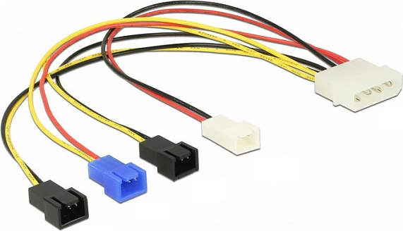 Kabllo adaptor DeLOCK 85516, Molex 4-pin, 0.2 m, splitter për 4 ventilatorë, shumëngjyrëshe