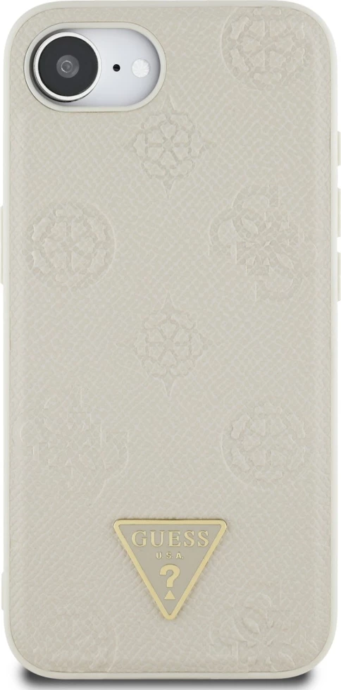 Mbështjellës Guess Grained Hot Stamp Peony Triangle Logo MagSafe për iPhone 16e, Bezhe