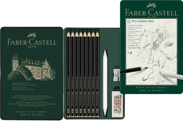 Set lapsa grafiti Faber-Castell Pitt Graphite Matt 11 copë, kuti metali, e zezë