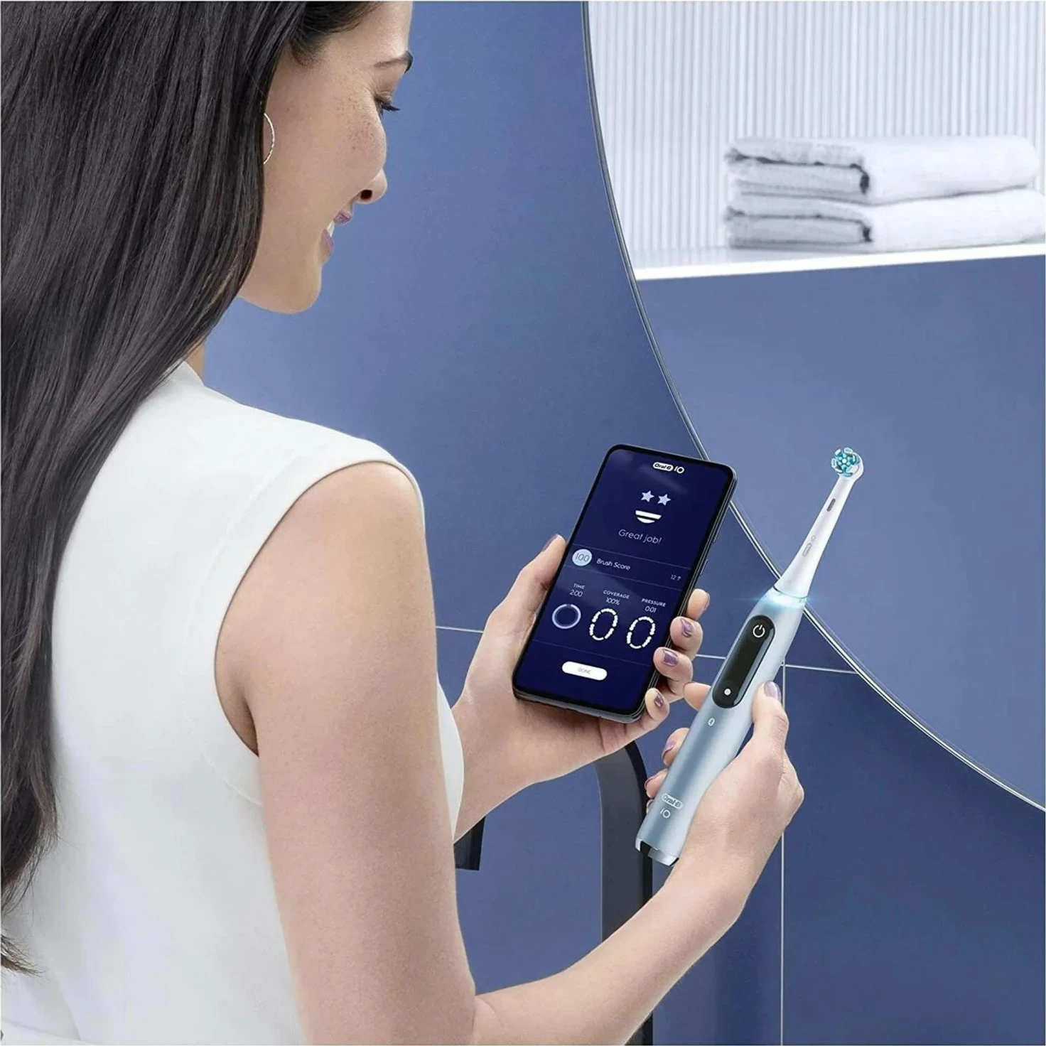 Furçë dhëmbësh elektrike Oral-B iO 9, Bluetooth, ekran interaktiv, karikim magnetik, blu