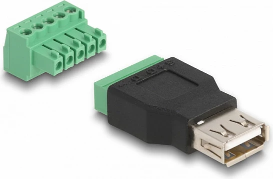 Adapter DeLOCK USB 2.0 Type-A në terminal block 5-pin, 2-pjesësh, zi/jeshil