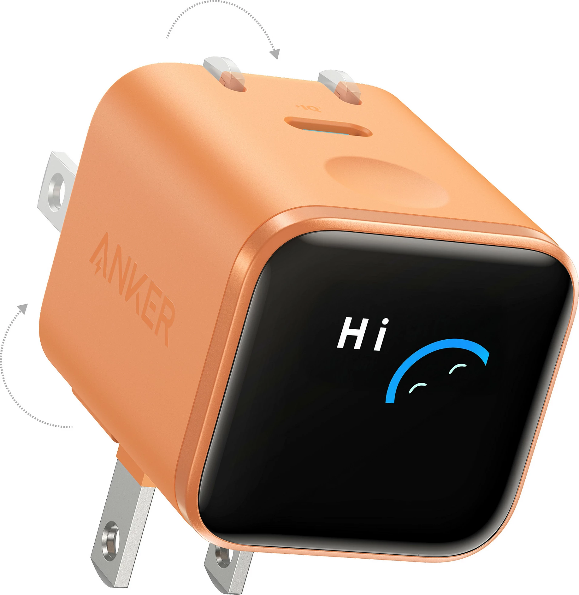 Karikues Anker Nano 45W GaN, 1x USB-C, me ekran, portokalli