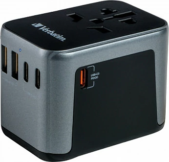 Adapter universal udhëtimi Verbatim UTA-03, 2x USB-A, 3x USB-C, 2500W, i zi