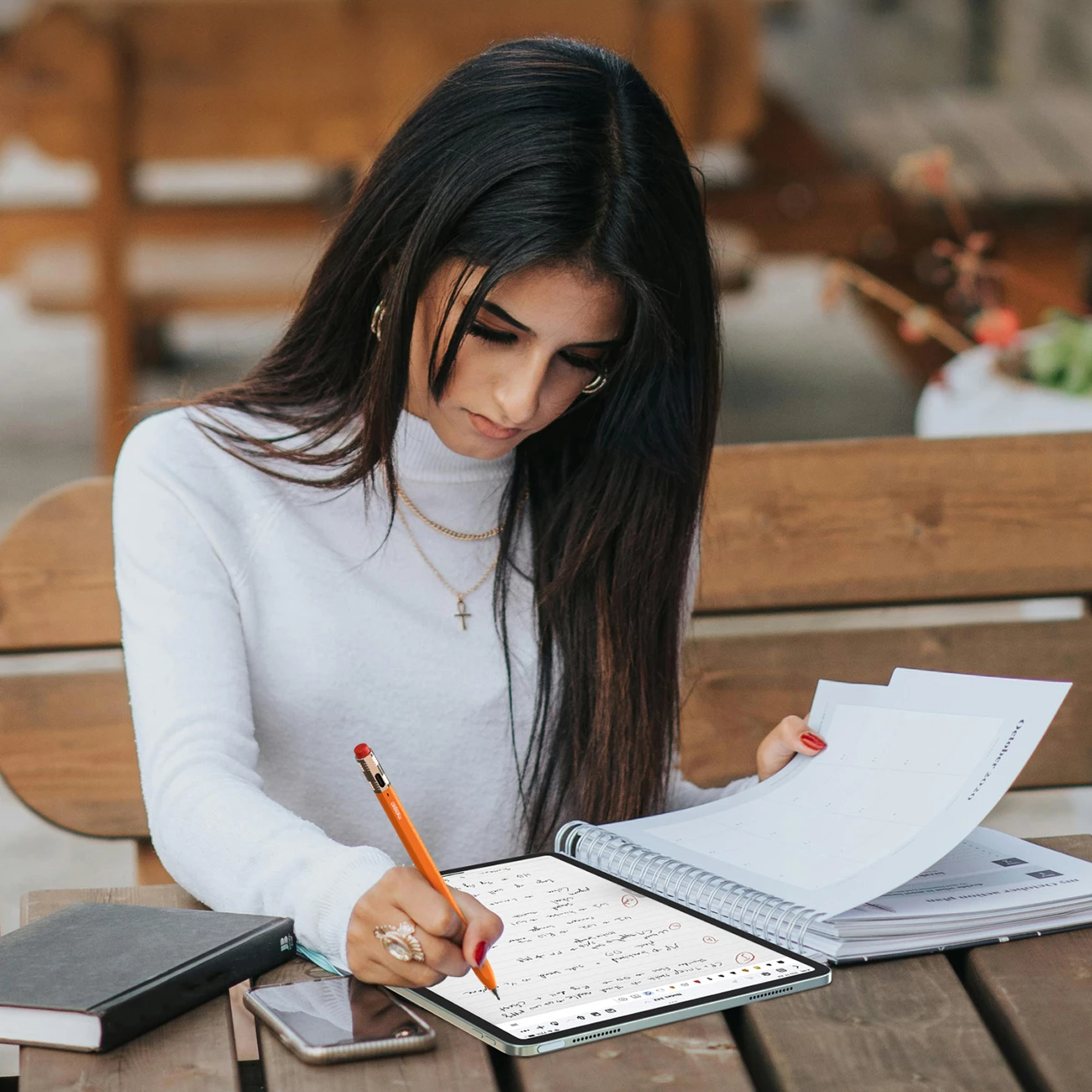 Stylus për iPad, Metapen, Pencil Air8 Pro X, 26 orë, USB-C, Palm Rejection, pa Bluetooth, 3 maja, portokalli