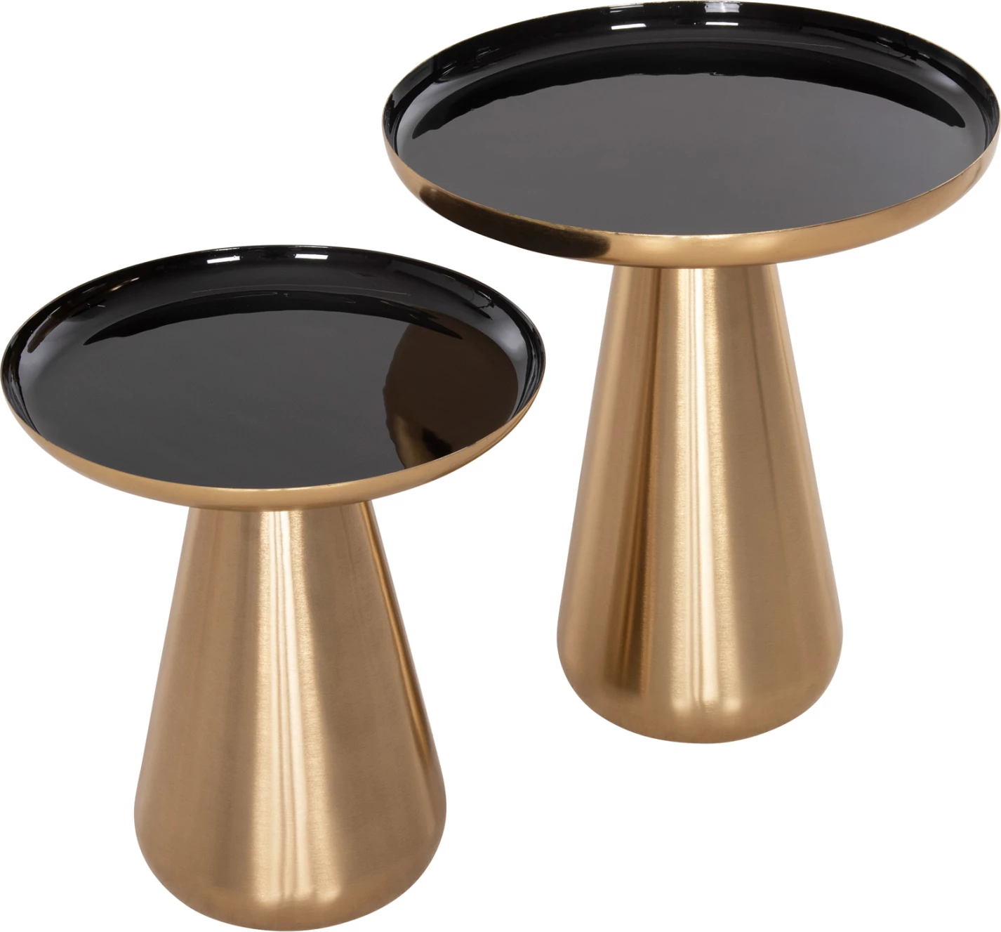 Tavolina kafeje 2 copë OLUF, metal i smaltuar, ngjyrë ari me shkëlqim & e zezë, Φ50 & Φ41 cm