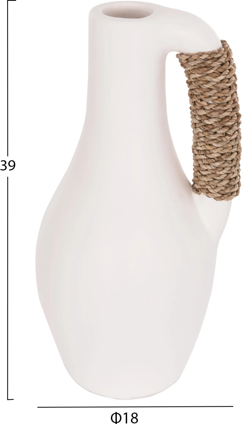 Vazo dekorative tavoline CAMMER, terrakotë e bardhë, dorezë me ratan, FH4687.02L, 18x39cm