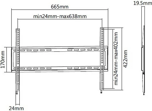 Mbajtëse muri EQUIP 37"-70", VESA deri 600x400, 35kg, e zezë