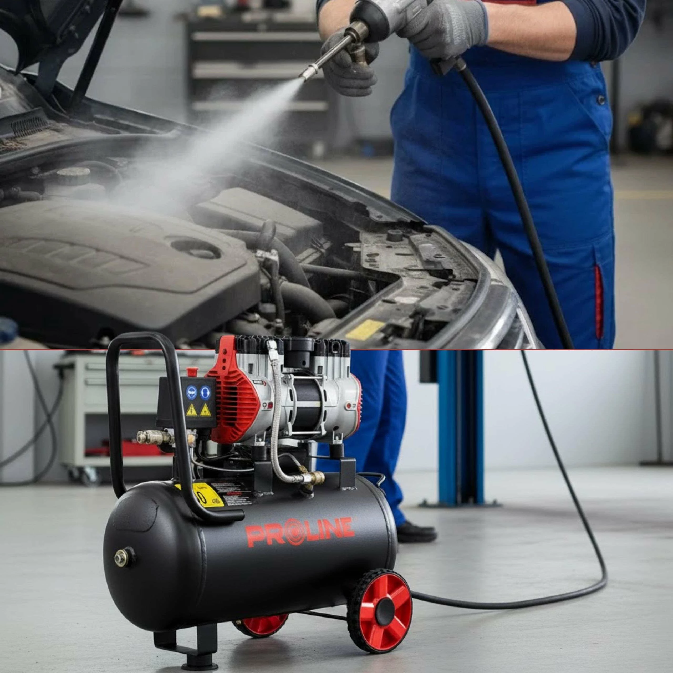 Kompresor ajri pa vaj PROLINE P200004 24L 750W/1HP 8 bar 167 l/min, zi/kuq