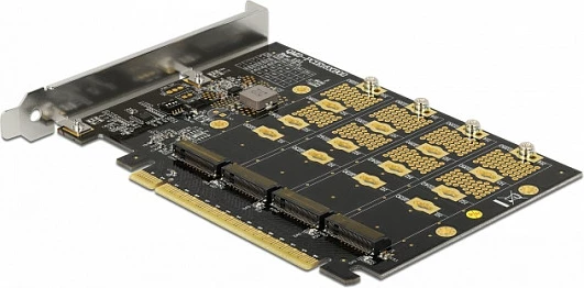Kartë adapter PCIe DeLOCK, PCI Express x16, 4x M.2 NVMe Key M, bifurcation, e zezë