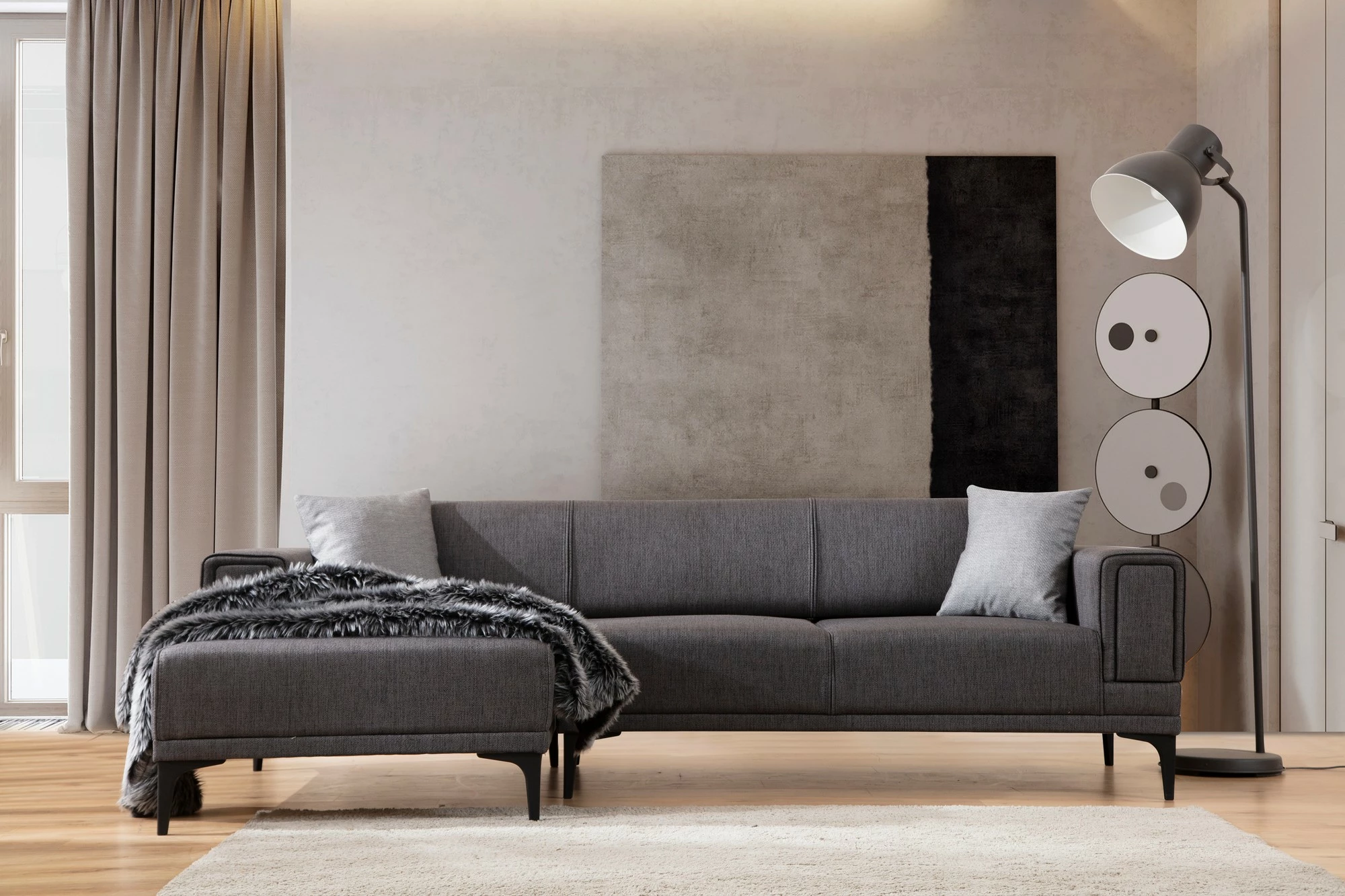 Kënd-sofë krevati Atelier del Sofa, Horizon majtas, ngjyrë gri e errët