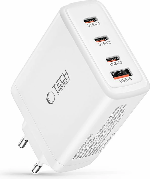 karikues rrjeti Tech-Protect NC100W-GAN GaN 100W, 3x USB-C PD + 1x USB-A QC 3.0, e bardhë, 1 copë