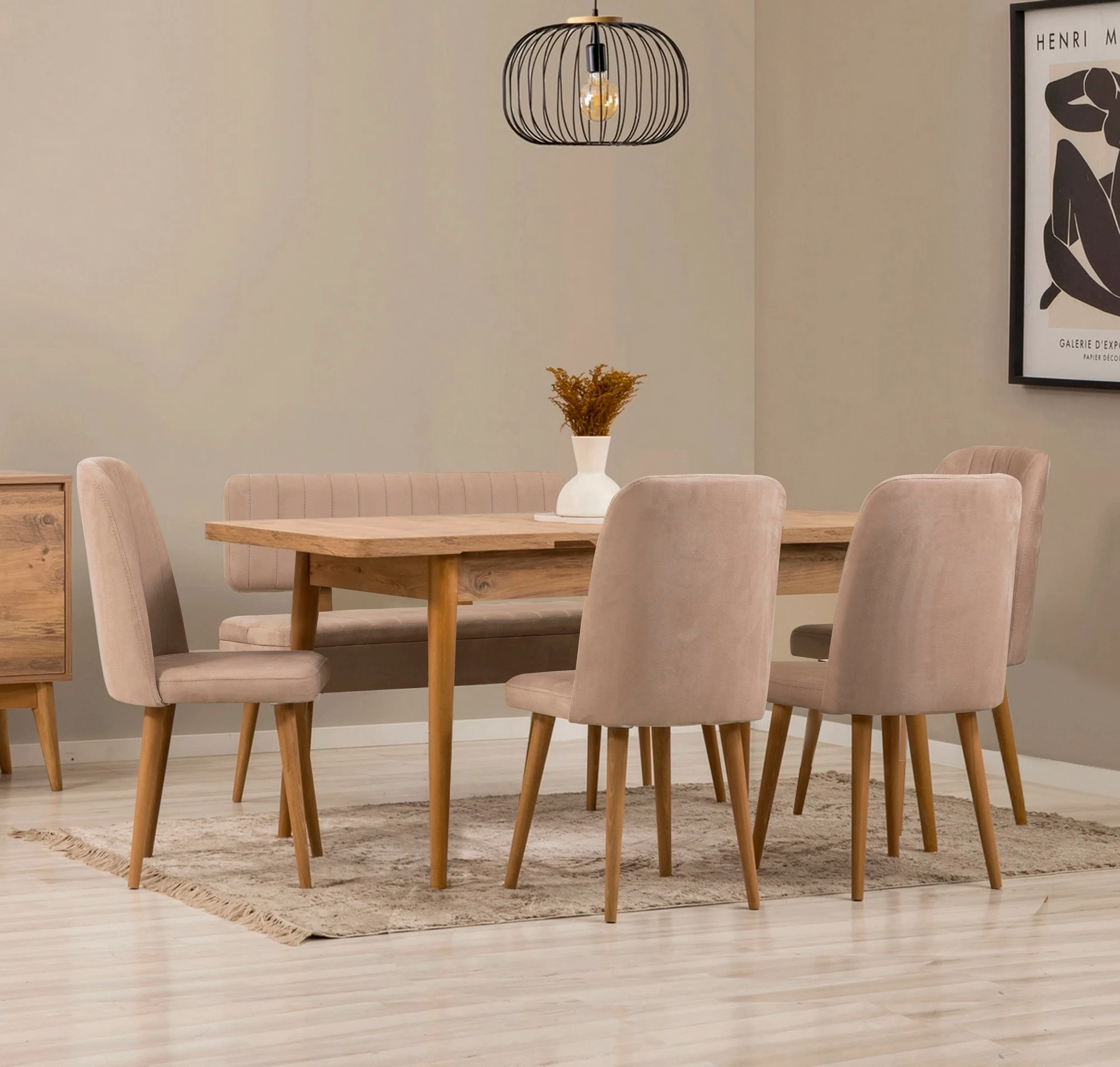 Tavolinë me karrige zgjatëse (6 copë), Hanah Home, Vina - ngjyrë lis Atlantik, Stone