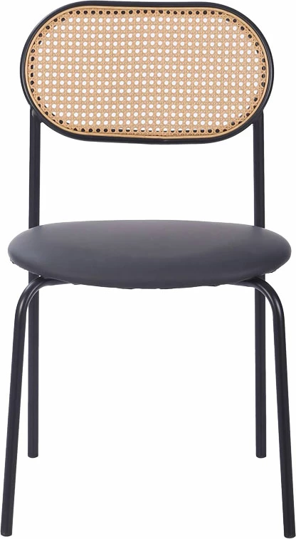 Karrige James pe rattan bezhë-pu e zezë-metal natyral