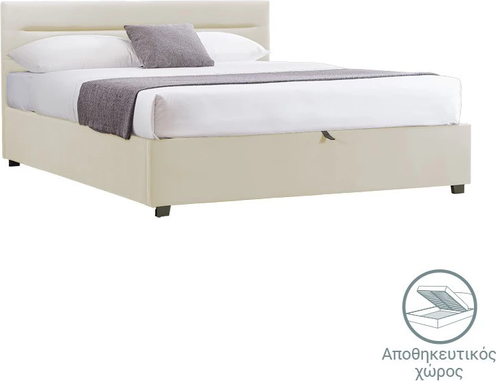 Krevat Molito kadife, ngjyrë ecru, me hapësirë për depo, 150x200cm