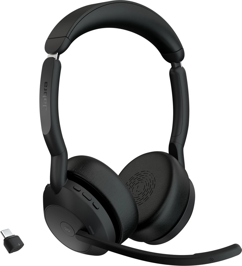 Kufje me mikrofon mbi-vesh, Jabra, EV255S6 25599-999-899, stereo pa kabllo me boom, dongle USB-C, e zezë