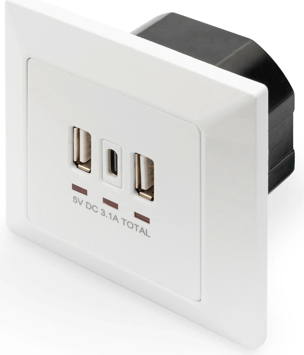 Prizë murale Digitus, 2x USB-A, 1x USB-C, e bardhë