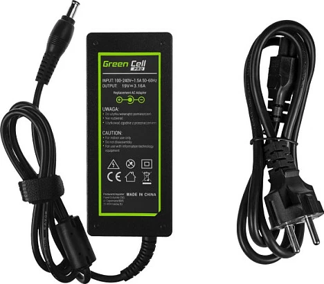 Adapter rryme për laptop Green Cell PRO, Samsung, 60W 19V 3.16A, 5.5mm-3.0mm, i zi