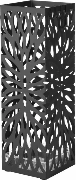 Mbajtës çadrash metalik SONGMICS LUC48B, me grepë dhe tabaka pikimi, 49 cm, i zi, set me tabaka dhe 4 grepë