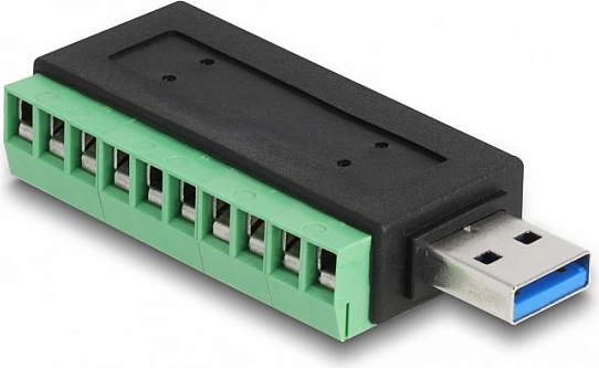 Adapter USB DeLOCK USB 3.2 Gen 1 Type-A mashkull në terminal bllok, 5 Gbit/s, 5 V/1 A, zi/jeshil