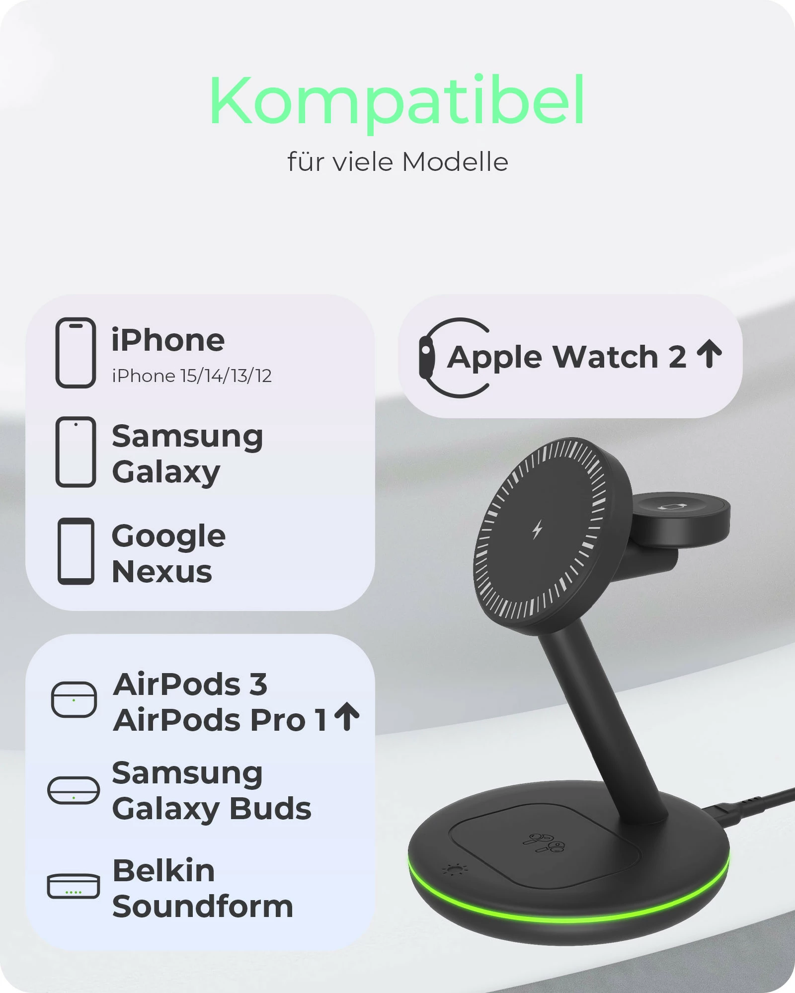 Stacion karikimi magnetik ICY BOX 3-në-1, MagSafe, USB-C/PD, iPhone/Apple Watch/AirPods, i zi