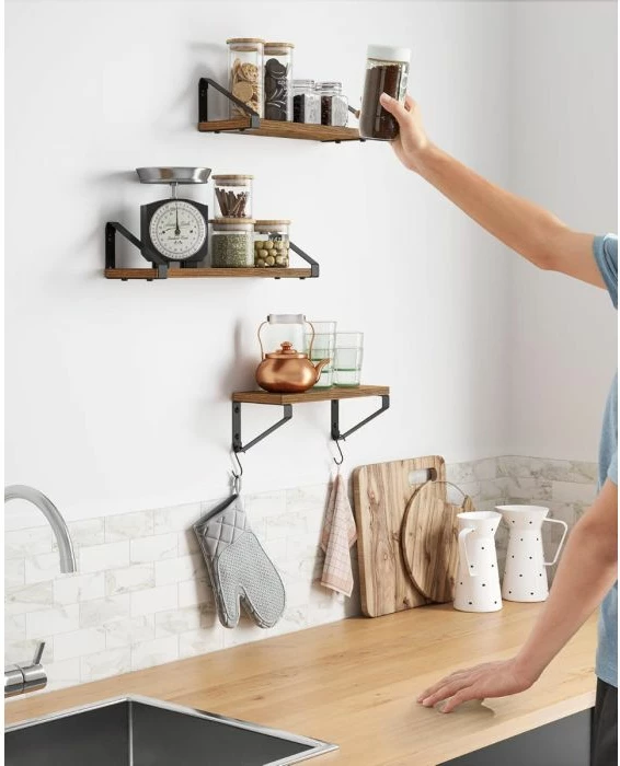 Raft muri VASAGLE LWS33BX 40×15×10.5 cm, kapacitet 5 kg (secili), set 2 copë, rustic brown/zi