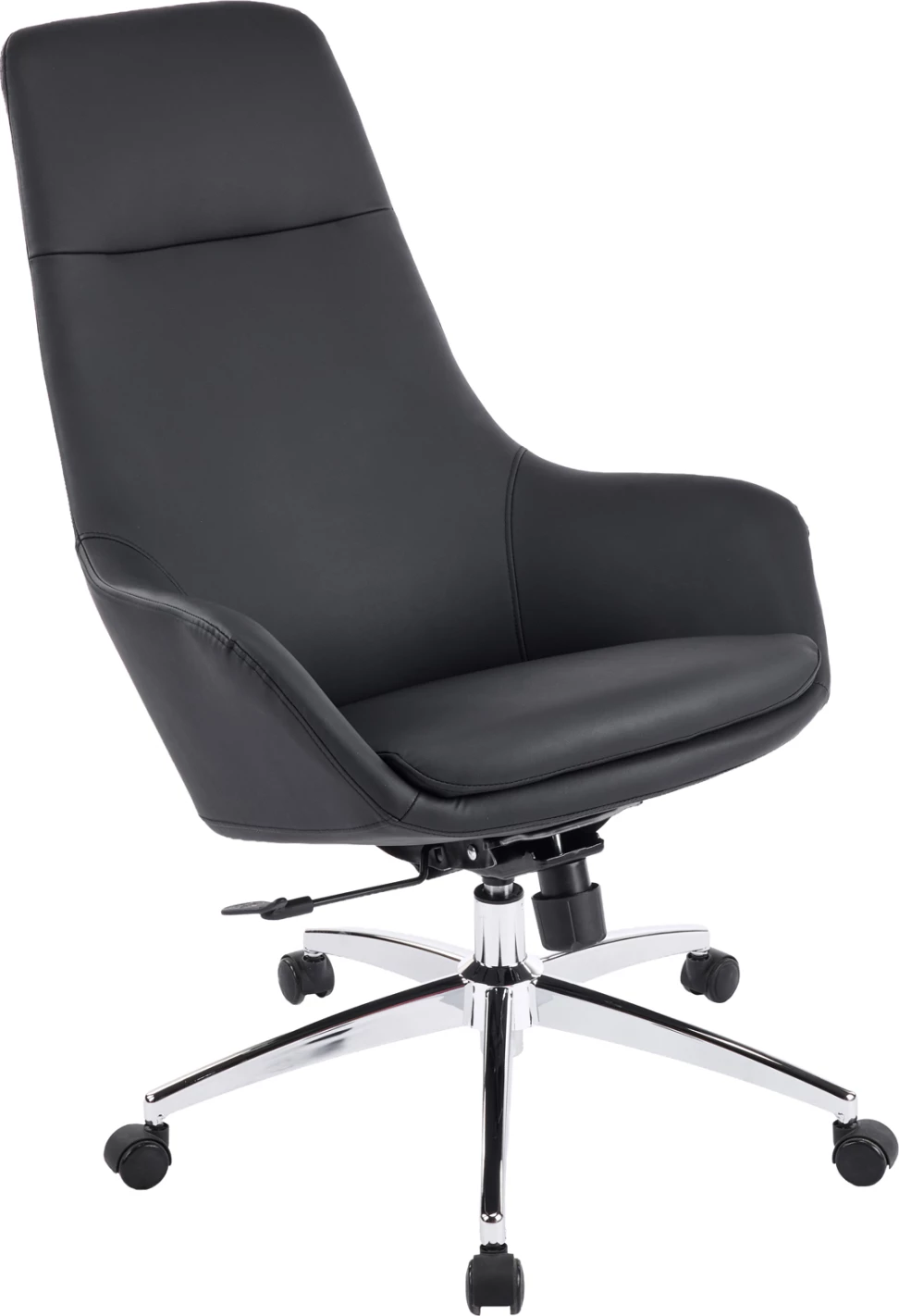 Karrige zyre BEKKER, lëkurë PU e zezë, bazë kromi, 67x67x126cm