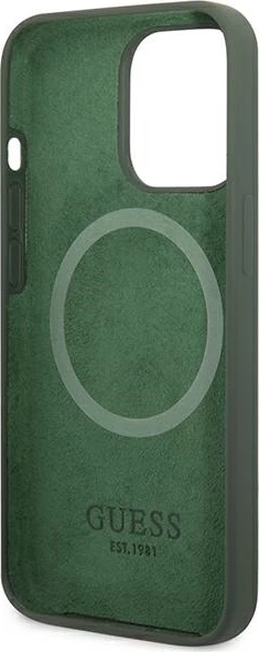 Mbështjellës Guess GUHMP13XSPLA për iPhone 13 Pro Max 6.7", silikon, MagSafe, jeshil