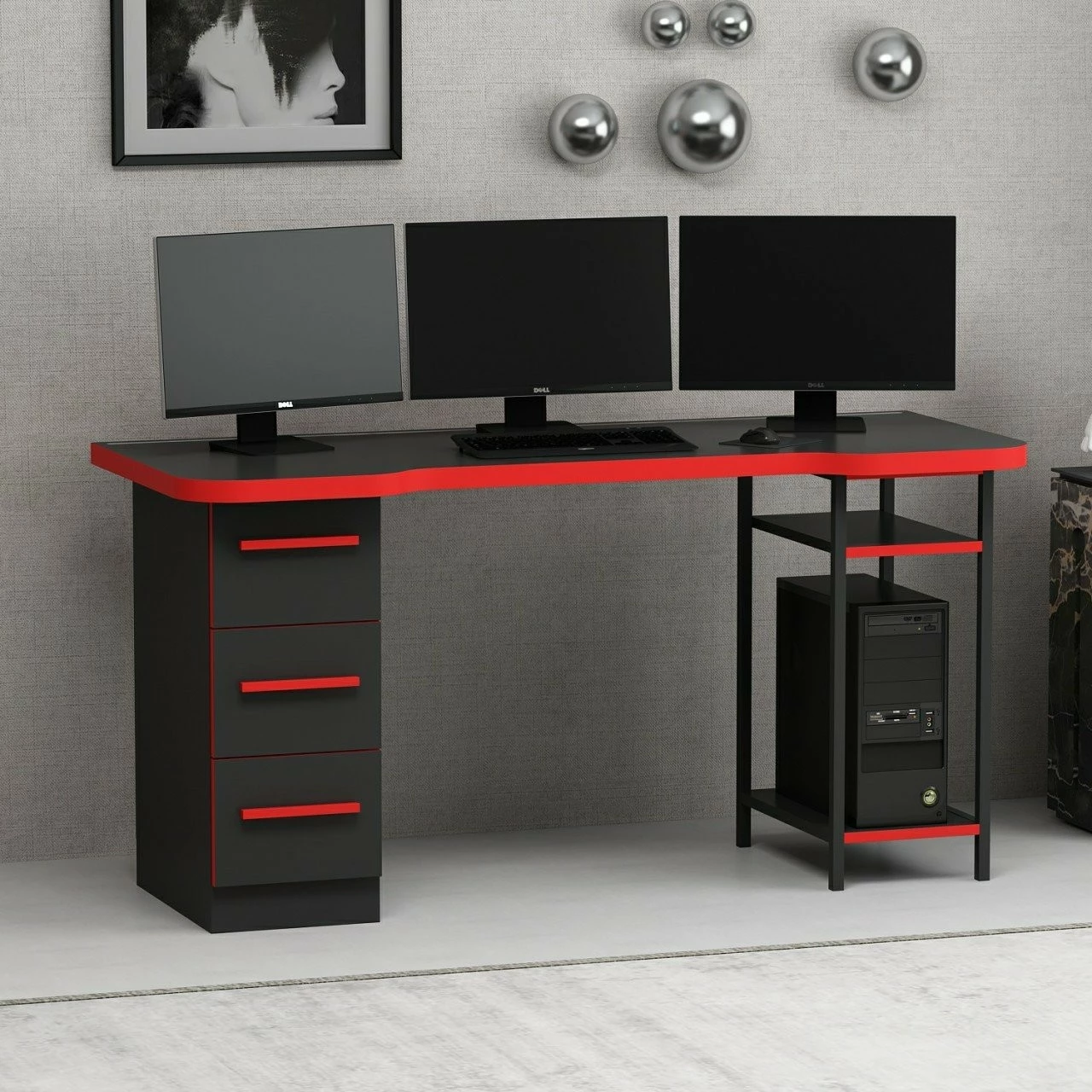Tavolinë gaming Skye Decor, Phoenix 7, e zezë-kuqe
