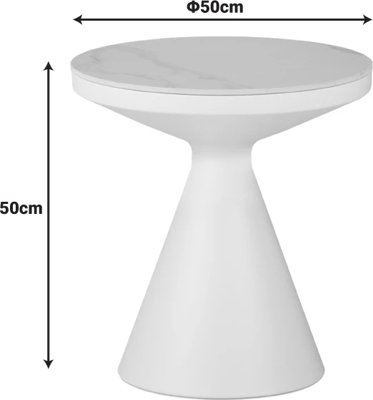 Tavolinë anësore Coozlin, mermer i bardhë sinterizuar, metal i bardhë, D50x50cm