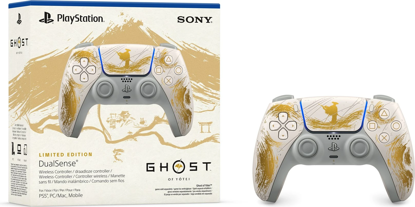 Gamepad Sony DualSense Ghost of Yotei Limited Edition, për PlayStation 5, Bardhë/Ar