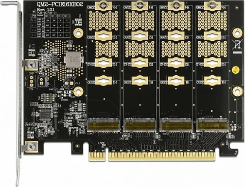 Kartë adapter PCIe DeLOCK, PCI Express x16, 4x M.2 NVMe Key M, bifurcation, e zezë