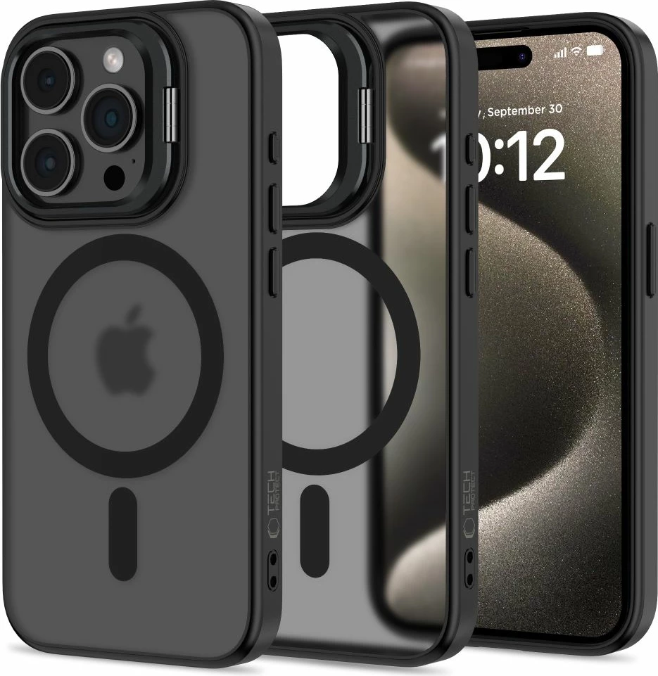 Mbështjellës Tech-Protect MagStand për iPhone 15 Pro, MagSafe, i zi