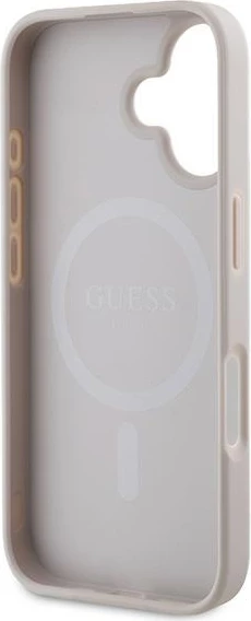 Mbështjellës Guess Saffiano Peony Classic Logo MagSafe për iPhone 16 Plus, Rozë