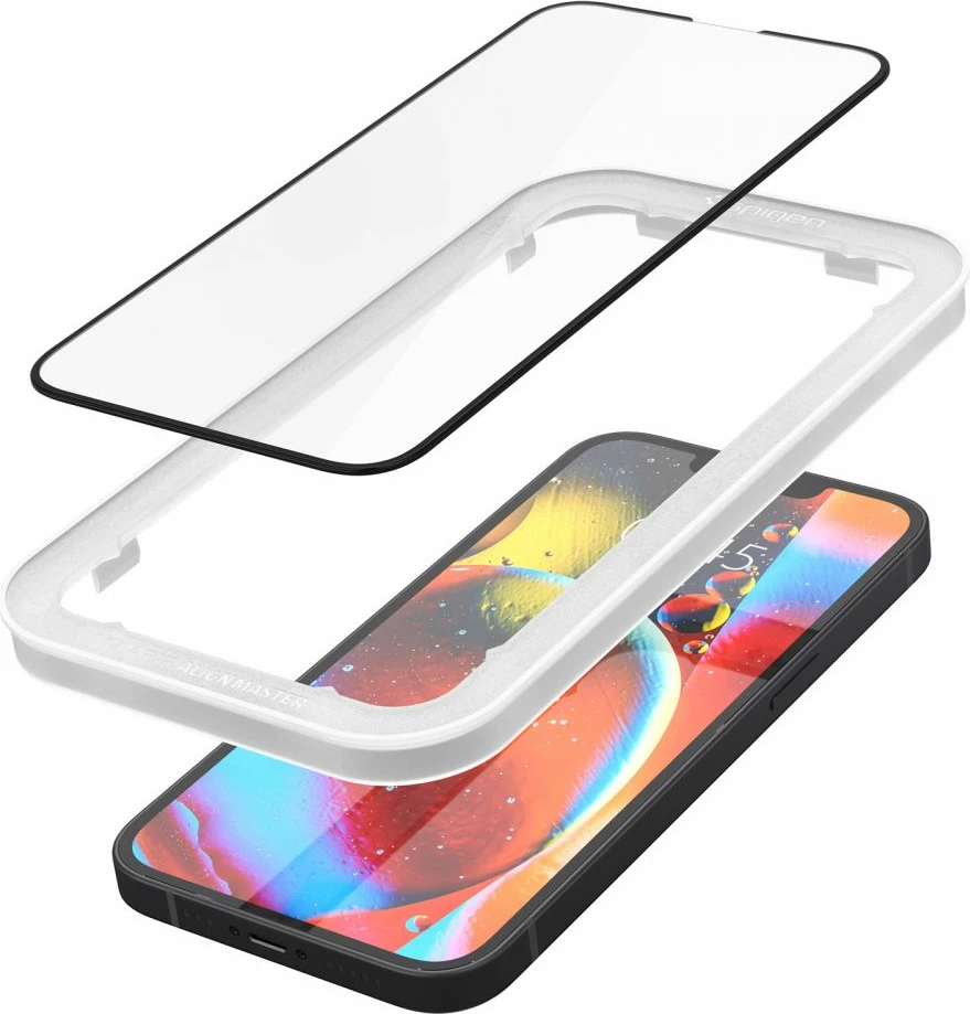 Mbrojtës ekrani xham i temperuar, Spigen, Glas.tR AlignMaster FC, për iPhone 13/13 Pro/14/16e, 0.3mm 9H, kornizë e zezë, set 2 copë