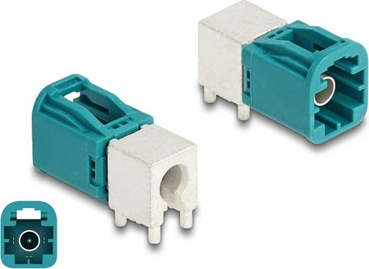 Konektor Mini FAKRA DeLOCK, Mini FAKRA Z, femër-femër, 50 Ω, këndor, aqua/bardhë