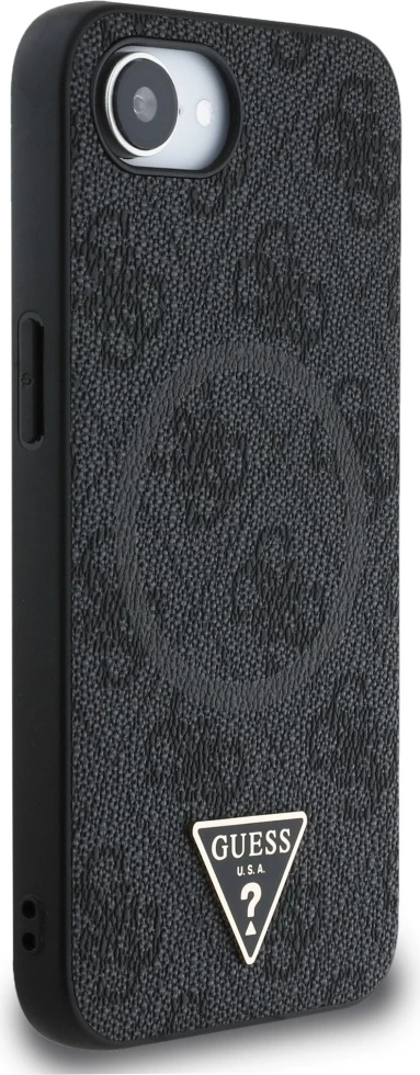Mbështjellës Guess 4G Ring Triangle Logo MagSafe për iPhone 16e, i zi