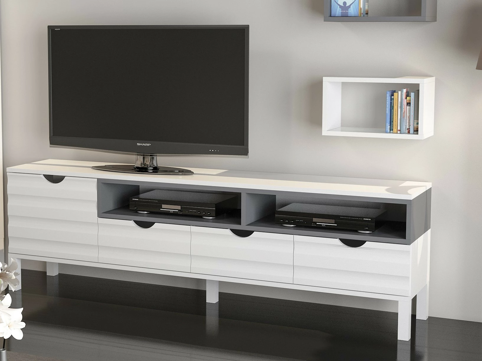 Komodë TV Skye Decor, bardhë dhe antracit, Adel
